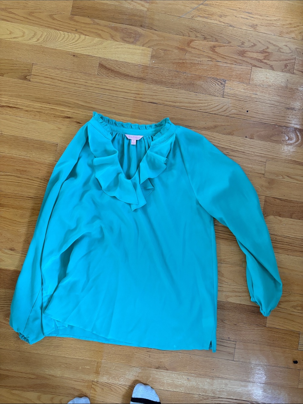 Lilly Pulitzer Women's Teal Ruffle V-Neck Blouse